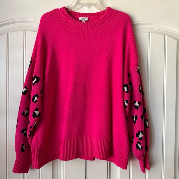 crown & ivy Sweaters - Cabana Pink Leopard Sleeve Sweater - 2/$15 eligible